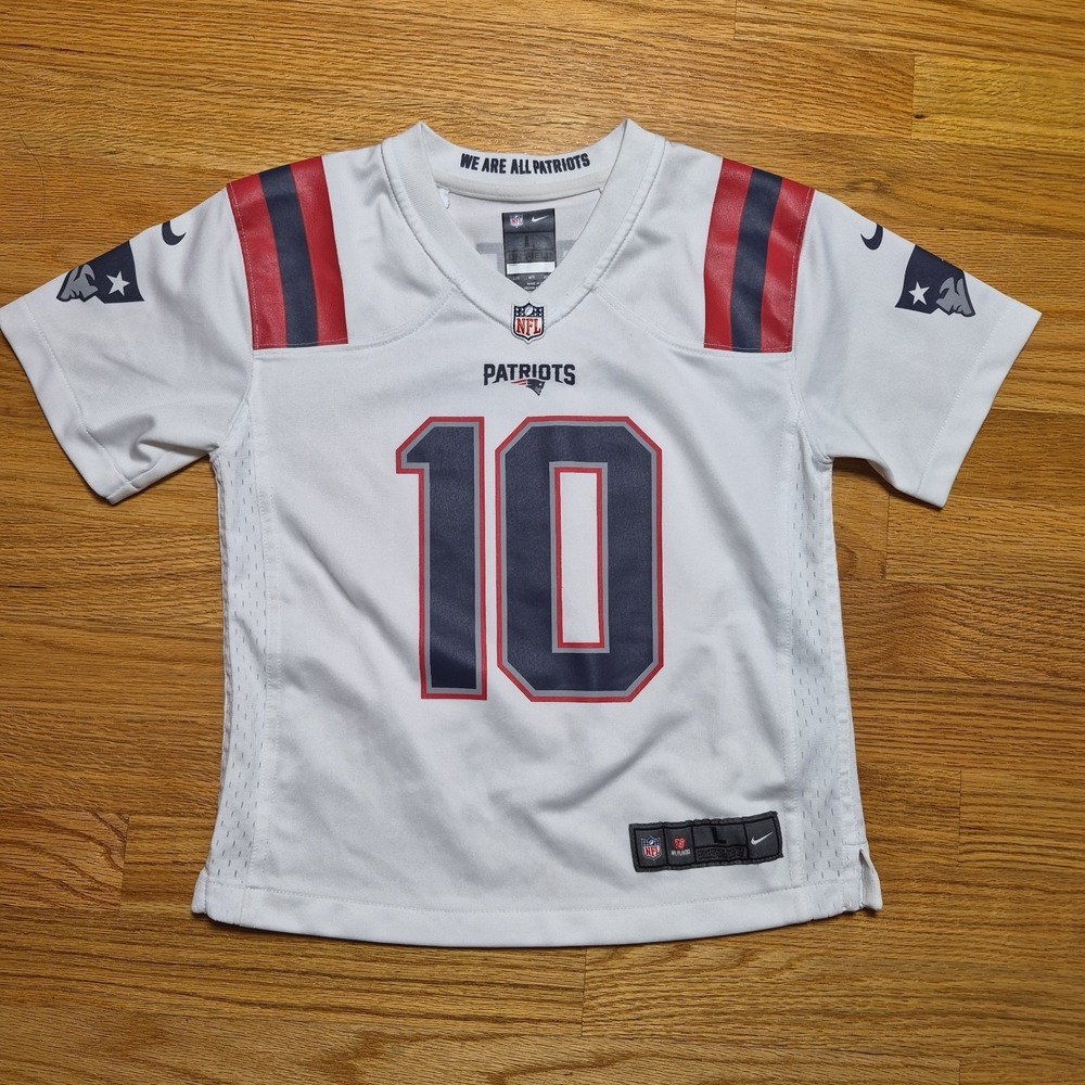 Nike New England Patriots Mac‎ Jones 10 Youth Jersey White Road NFL Official L 7